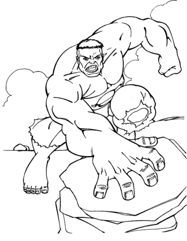 Hulk Is Pushing The Rocks  Coloring Page